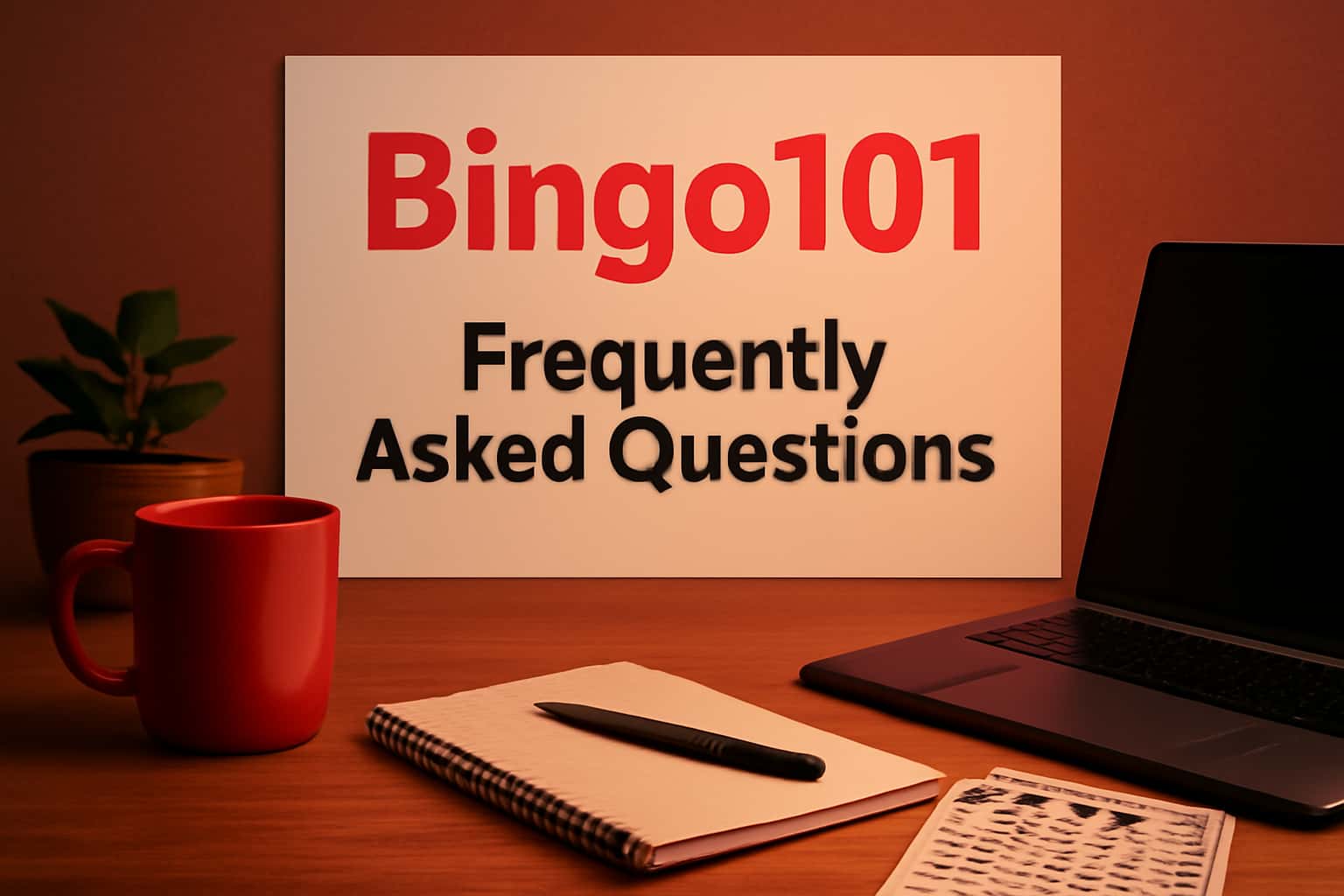 A visual representation of Bingo101 Frequently Asked Questions in a futuristic style.