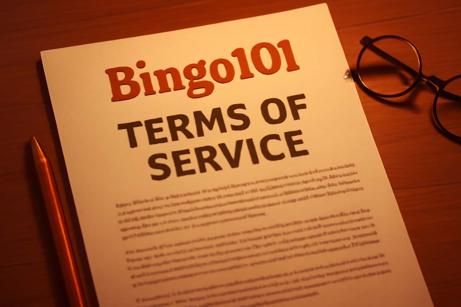 An informational graphic illustrating the Bingo101 Terms of Service.