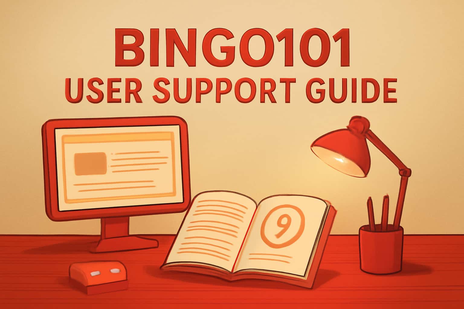 An informative scene representing the Bingo101 User Support Guide.