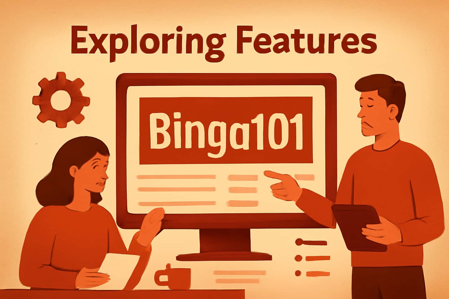 Informational scene highlighting the features of Bingo101 with prominent text.