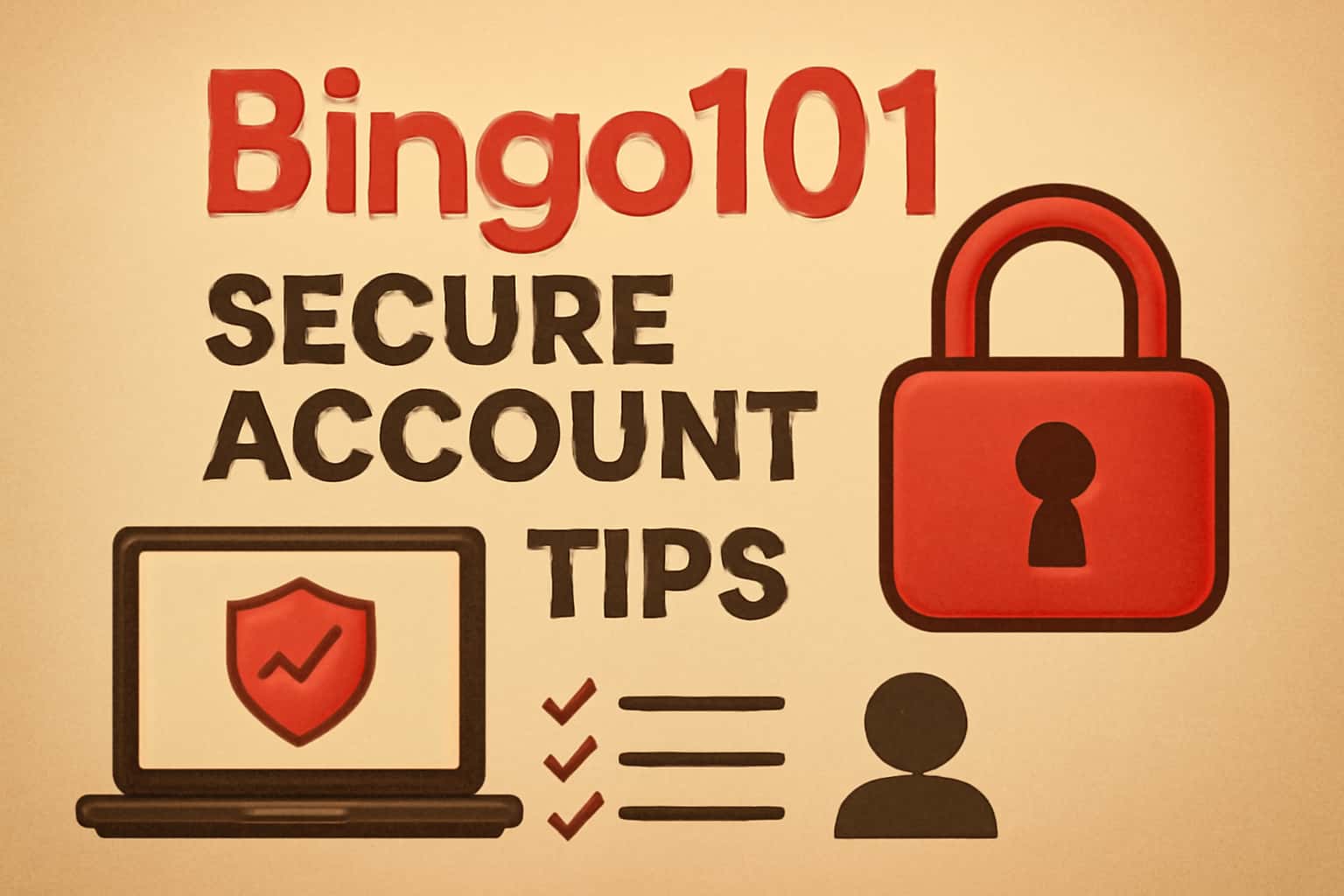 An informative scene depicting tips for securing a Bingo101 account, featuring the text 'Secure Account Tips'.